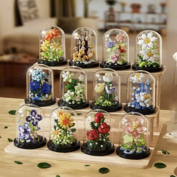 Seri bunga blok bangunan dengan penutup debu BUBUTOYS